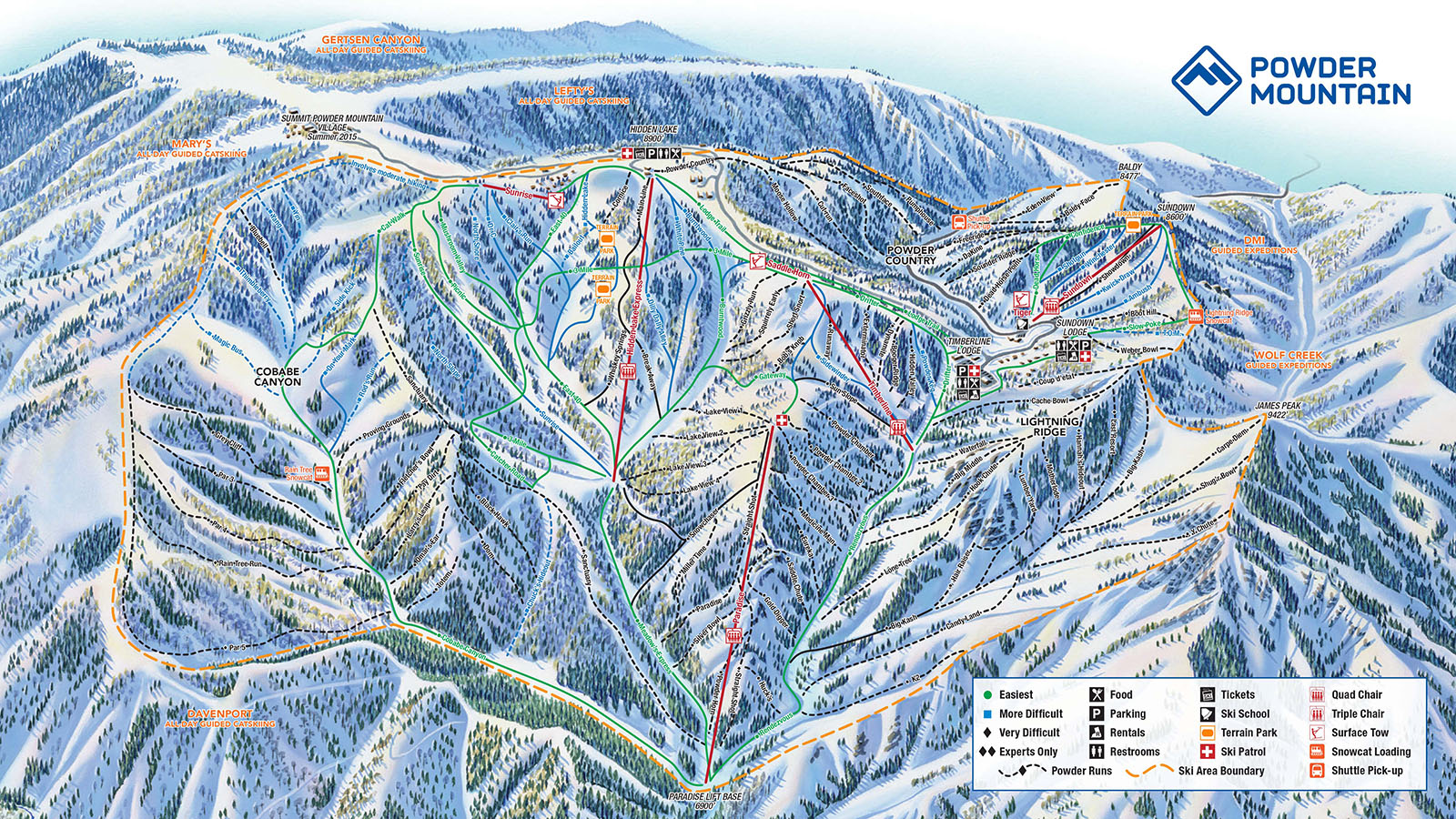 Ski map of Powder Mountain, Utah