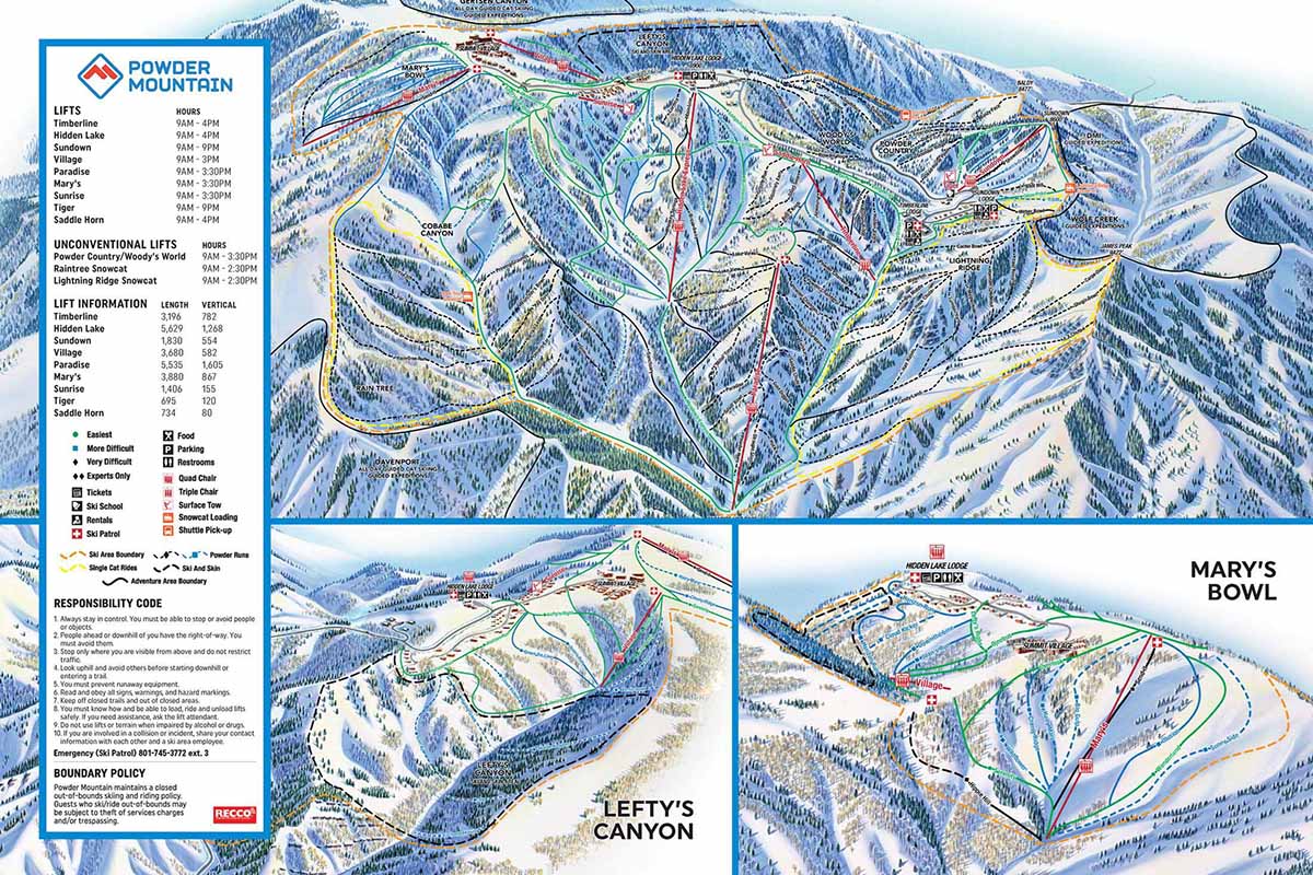 Ski map of Powder Mountain, Utah