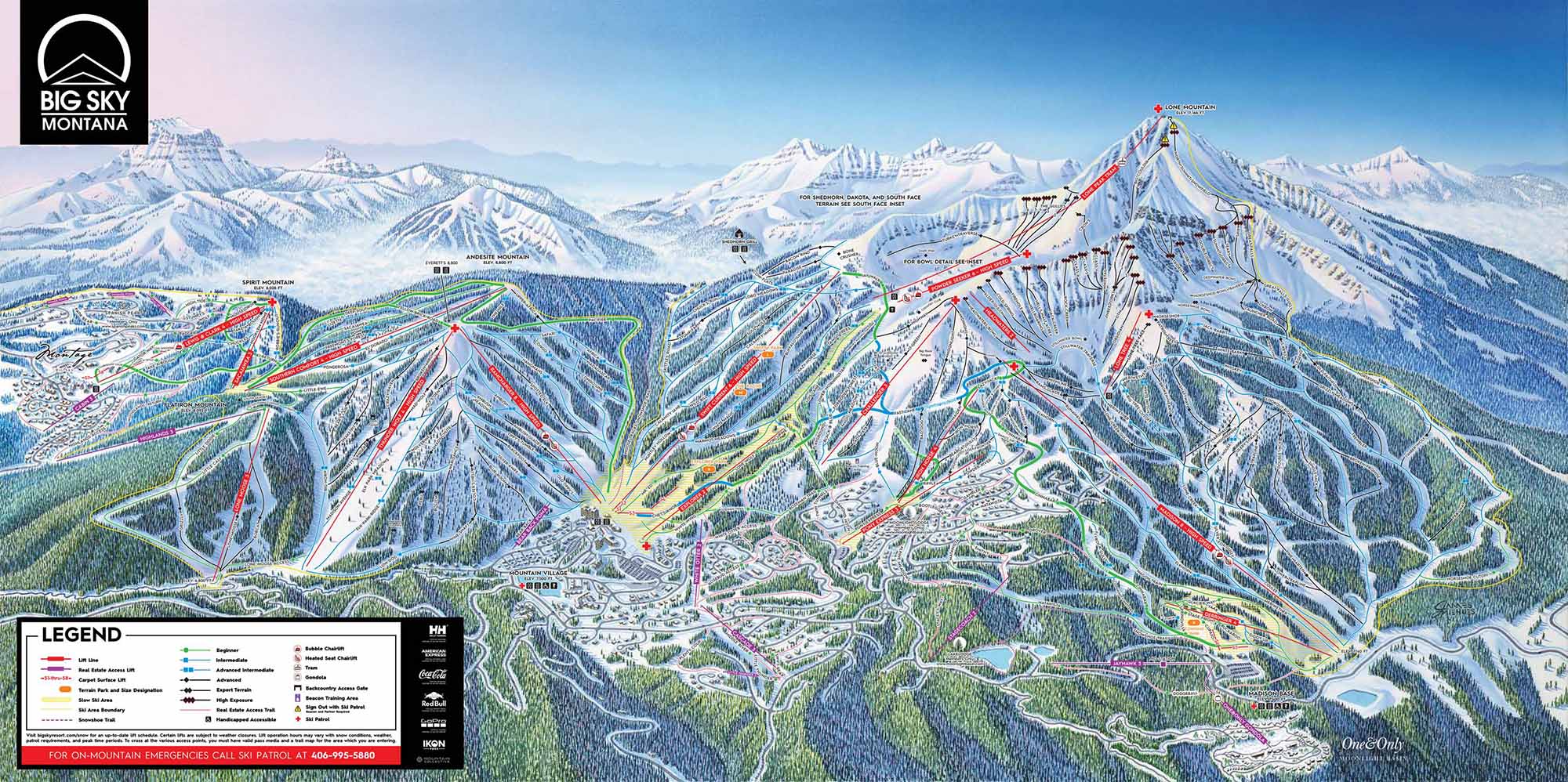 Ski trail map of Big Sky, Montana